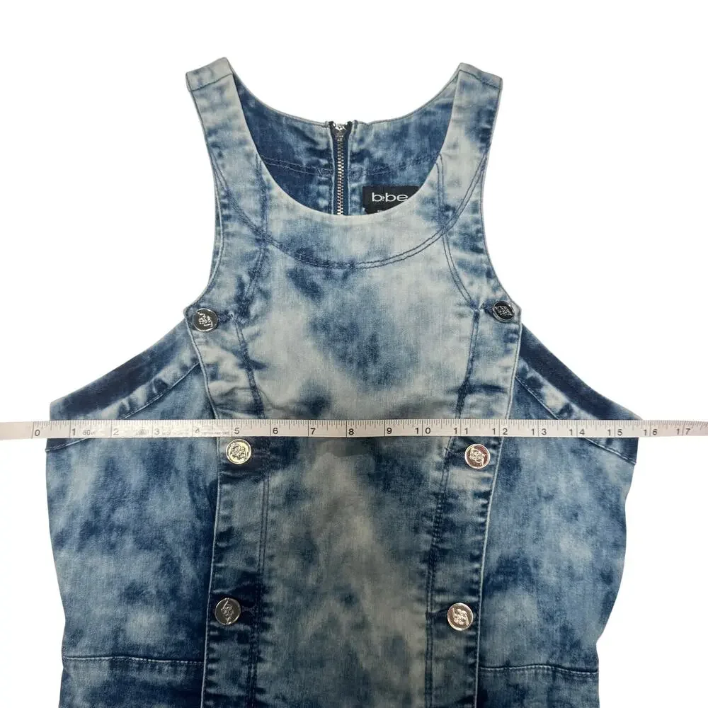Bebe Denim Bodycon Mini Dress Blue Acid Wash Women’s 8 Y2K 2000s Club McBling - Picture 11 of 16
